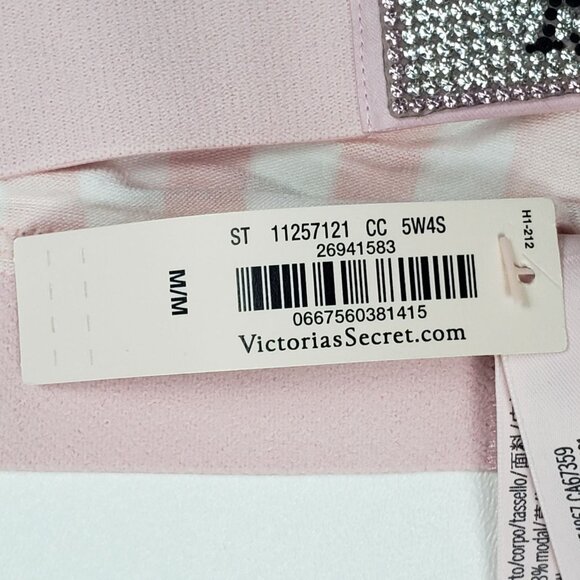 Victoria's Secret Shine Patch Thong Panty Womens Medium VS Signature Pink Stripe - Picture 7 of 14